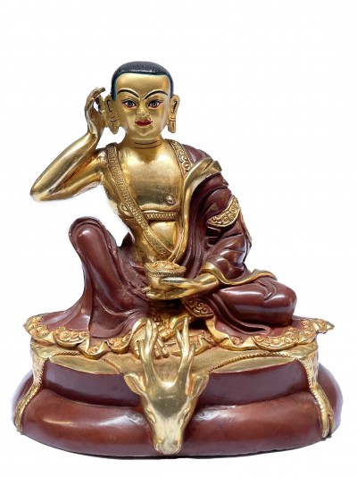 Nepali Statue Of Milarepa, [partly Gold Plated]