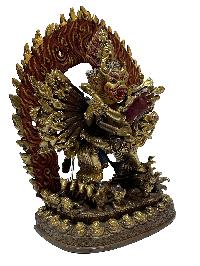 Nepali Statue Of Yamantaka, [partly Gold Plated], [painted Face], Megasambhara, Vajrabhairava Heruka