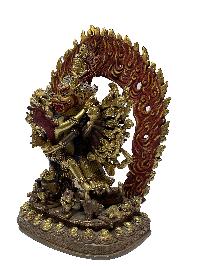 Nepali Statue Of Yamantaka, [partly Gold Plated], [painted Face], Megasambhara, Vajrabhairava Heruka