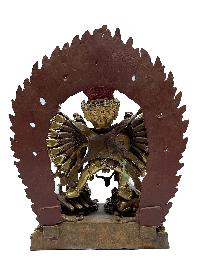 Nepali Statue Of Yamantaka, [partly Gold Plated], [painted Face], Megasambhara, Vajrabhairava Heruka