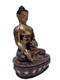 Nepali Statue Of Medicine Buddha, [partly Gold Plated], [painted Face]
