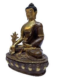 Nepali Statue Of Medicine Buddha, [partly Gold Plated], [painted Face]
