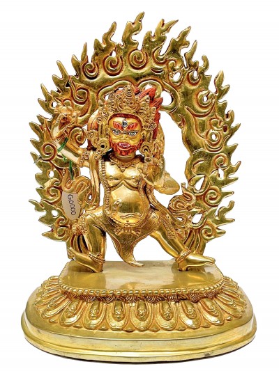 Nepali Statue Of Vajrapani [chana Dorje], [full Gold Plated], [painted Face]