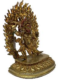 Nepali Statue Of Vajrapani [chana Dorje], [full Gold Plated], [painted Face]