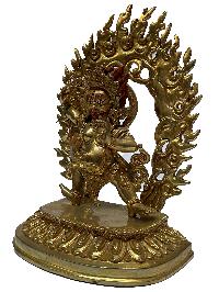Nepali Statue Of Vajrapani [chana Dorje], [full Gold Plated], [painted Face]