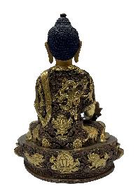 [old Stock], Nepali Statue Of Medicine Buddha, [partly Gold Plated], [painted Face], Deep Carving