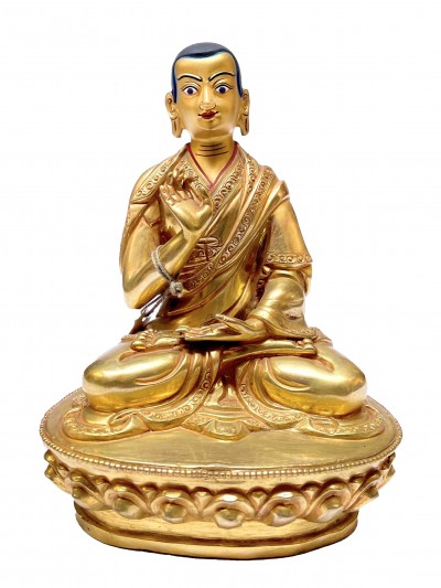 Nepali Statue Tsongkhapa, [full Gold Plated], [painted Face]