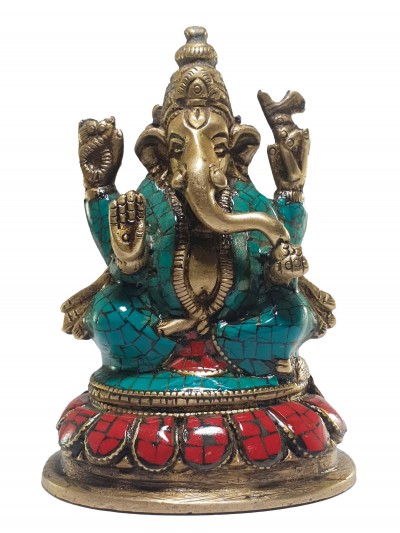 Statue Of Ganesh With [real Stone Setting]