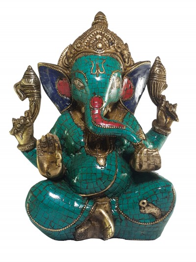 Statue Of Ganesh With [real Stone Setting]