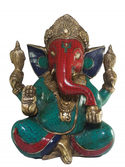 Statue Of Ganesh With [real Stone Setting]