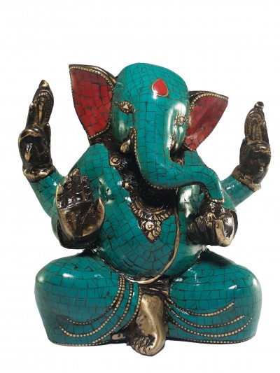 Statue Of Ganesh With [real Stone Setting]