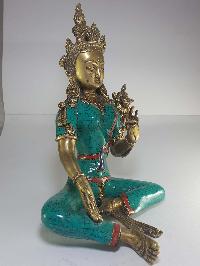 Statue Of Green Tara With [real Stone Setting]