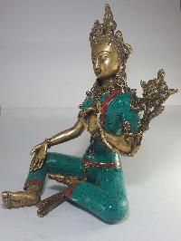 Statue Of Green Tara With [real Stone Setting]