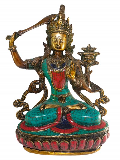 Statue Of Manjushri With [real Stone Setting]