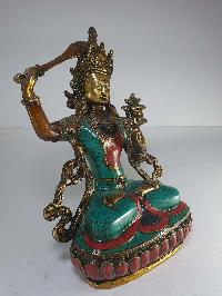 Statue Of Manjushri With [real Stone Setting]