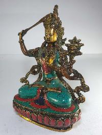 Statue Of Manjushri With [real Stone Setting]