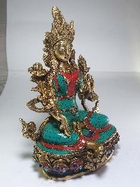 Statue Of Green Tara With [real Stone Setting]