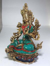 Statue Of Green Tara With [real Stone Setting]