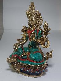 Statue Of Green Tara With [real Stone Setting]