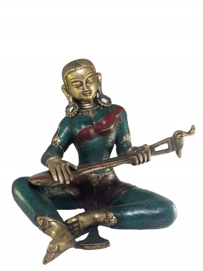 Statue Of Saraswati With [real Stone Setting], Better Work