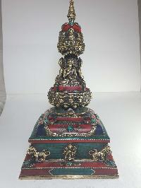 Statue Of Stupa With Shakyamuni, Amitabha, Ratnasambhava, Dipankara Buddha With [real Stone Setting], Better Work