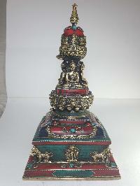 Statue Of Stupa With Shakyamuni, Amitabha, Ratnasambhava, Dipankara Buddha With [real Stone Setting], Better Work