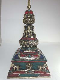 Statue Of Stupa With Shakyamuni, Amitabha, Ratnasambhava, Dipankara Buddha With [real Stone Setting], Better Work