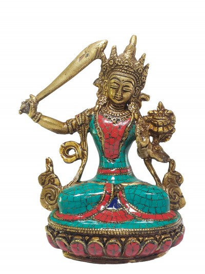 Statue Of Manjushri With [real Stone Setting]