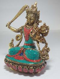 Statue Of Manjushri With [real Stone Setting]