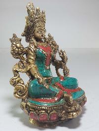 Statue Of Green Tara With [real Stone Setting]