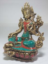 Statue Of Green Tara With [real Stone Setting]