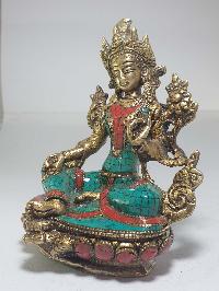 Statue Of Green Tara With [real Stone Setting]
