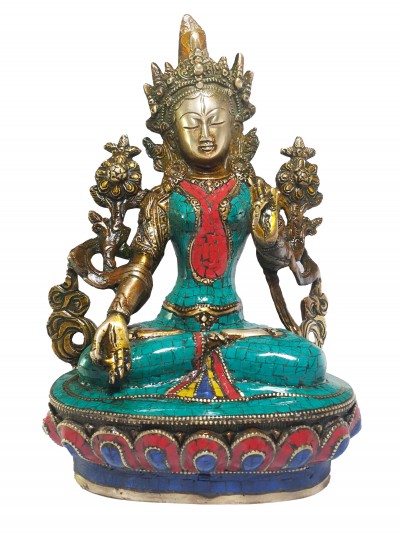 Statue Of White Tara With [real Stone Setting]