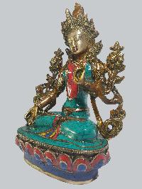 Statue Of White Tara With [real Stone Setting]