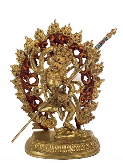 Handmade Nepali Statue Of Nairatma Yogini - Torma Nagmo, [full Gold Plated, Face Painted]