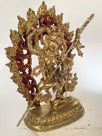 Handmade Nepali Statue Of Nairatma Yogini - Torma Nagmo, [full Gold Plated, Face Painted]