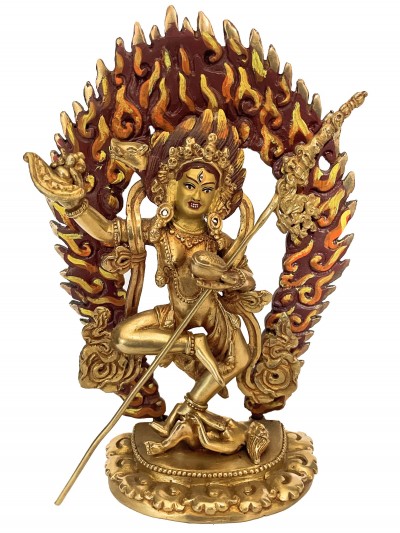 Handmade Nepali Statue Of Vajravarahi - Dorje Phagmo Yogini, [full Gold Plated]