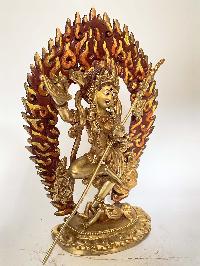 Handmade Nepali Statue Of Vajravarahi - Dorje Phagmo Yogini, [full Gold Plated]