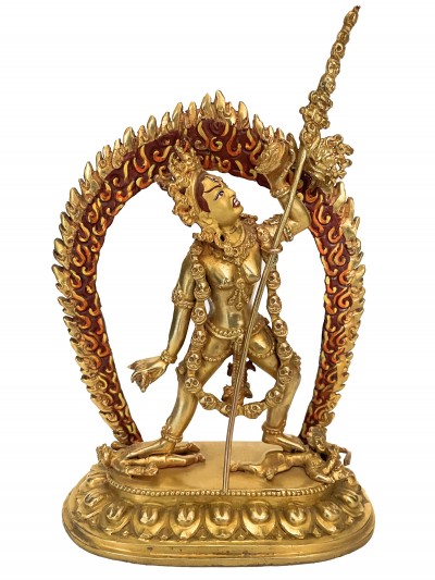 Handmade Nepali Statue Of Vajrayogini, [full Gold Plated, Face Painted]