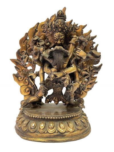 Nepali Handmade Statue Of Chakrasamvara - Heruka With Consort, [shakti], Yab-yum, [fire Gold Plated]
