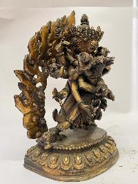 Nepali Handmade Statue Of Chakrasamvara - Heruka With Consort, [shakti], Yab-yum, [fire Gold Plated]
