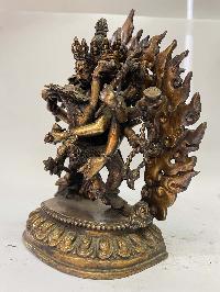 Nepali Handmade Statue Of Chakrasamvara - Heruka With Consort, [shakti], Yab-yum, [fire Gold Plated]