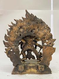 Nepali Handmade Statue Of Chakrasamvara - Heruka With Consort, [shakti], Yab-yum, [fire Gold Plated]
