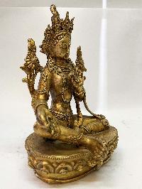 Nepali Handmade Statue Of Green Tara, [fire Gold Plated]