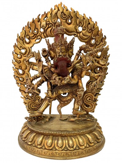 Nepali Handmade Statue Of Chakrasamvara - Heruka With Consort, [shakti], Yab-yum, [fire Gold Plated]