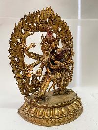 Nepali Handmade Statue Of Chakrasamvara - Heruka With Consort, [shakti], Yab-yum, [fire Gold Plated]