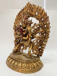 Nepali Handmade Statue Of Chakrasamvara - Heruka With Consort, [shakti], Yab-yum, [fire Gold Plated]