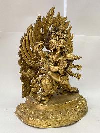 Nepali Handmade Statue Of Hayagriva - Heruka With Consort, [shakti], Yab-yum, [fire Gold Plated]