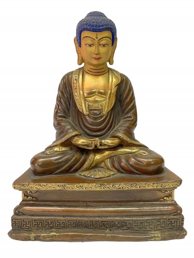 Old Nepali Handmade Statue Of Amitabha Buddha, [partly Gold Plated]