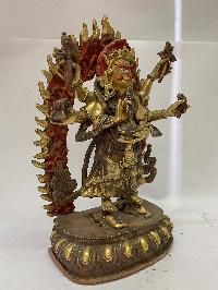 Nepali Handmade Statue Of White Mahakala, [partly Gold Plated]